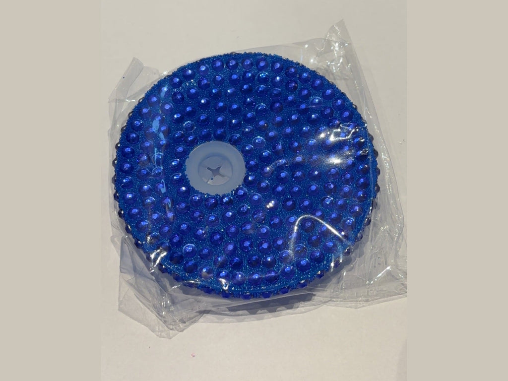 Royal blue rhinestone 16oz lid with glitter base, star cutout insert, and plastic packaging