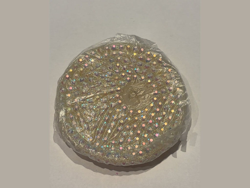 Gold tone glitter 16oz lid with iridescent dots and cross-shaped transparent insert