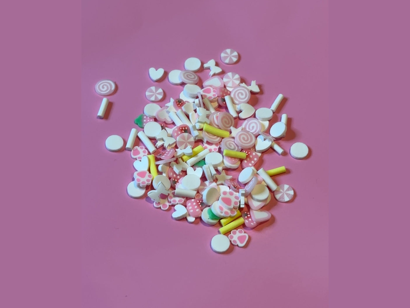 Colorful candy clay charms mix with lollipops hearts and strawberries for DIY jewelry making
