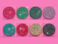 Assorted color pack of eight rhinestone 16oz lids with iridescent beads and cross inserts
