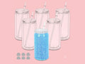 Clear double-walled plastic tumbler with lid and straw, blue glitter fill, tapered mason jar style
