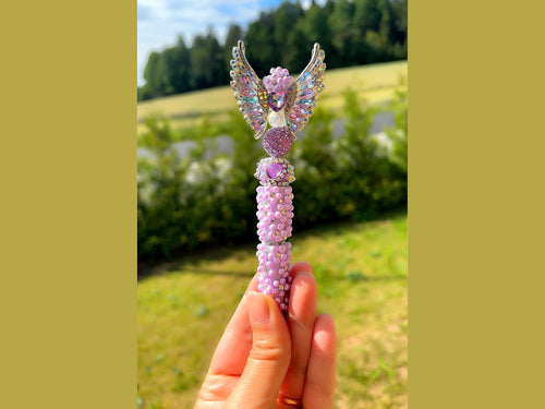 Amethyst Angel Crystal Pen with purple angel wings and heart crystal details